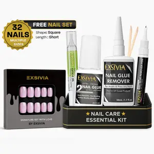 Exsivia Nail Care Essential Kit - Bundle With Nail Glue, Nail Glue Remover, Cuticle oil & Nail Glue Remover