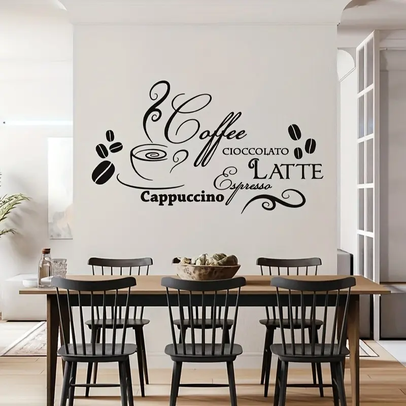 Cartoon Coffee & Hot Drink Wall Sticker, Removable Self-Adhesive Home Decor, Ideal for Cafes, Lounges, Living Rooms, Kitchens