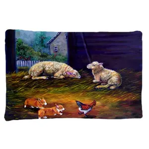 Carolines Treasures  Corgi Chaos In The Barn With Sheep Fabric Standard Pillowcase