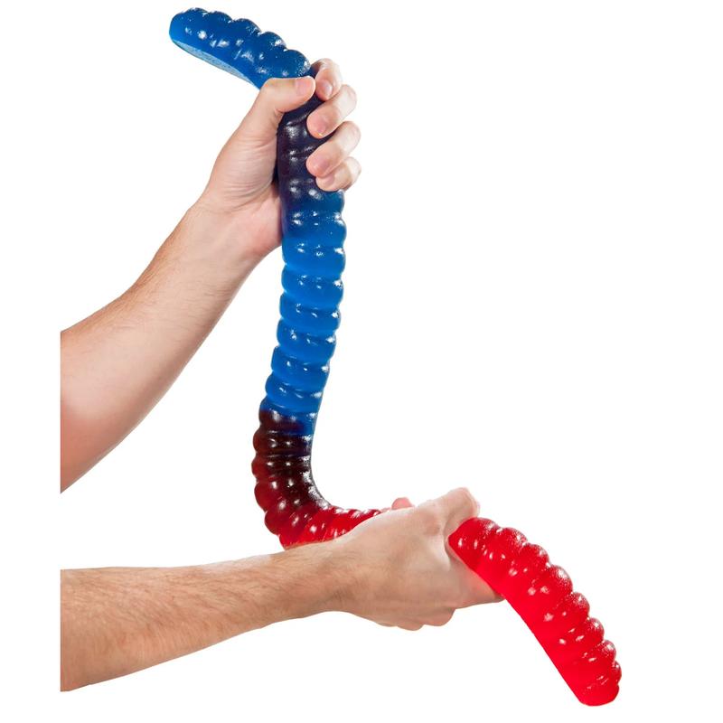 Giant 3-Pound Gummy Worm - Sweet Snack Candy, Red Cherry, Green Apple, Blue Raspberry, Lemon, Orange, Pineapple, Big Gummy Foods, Made In USA