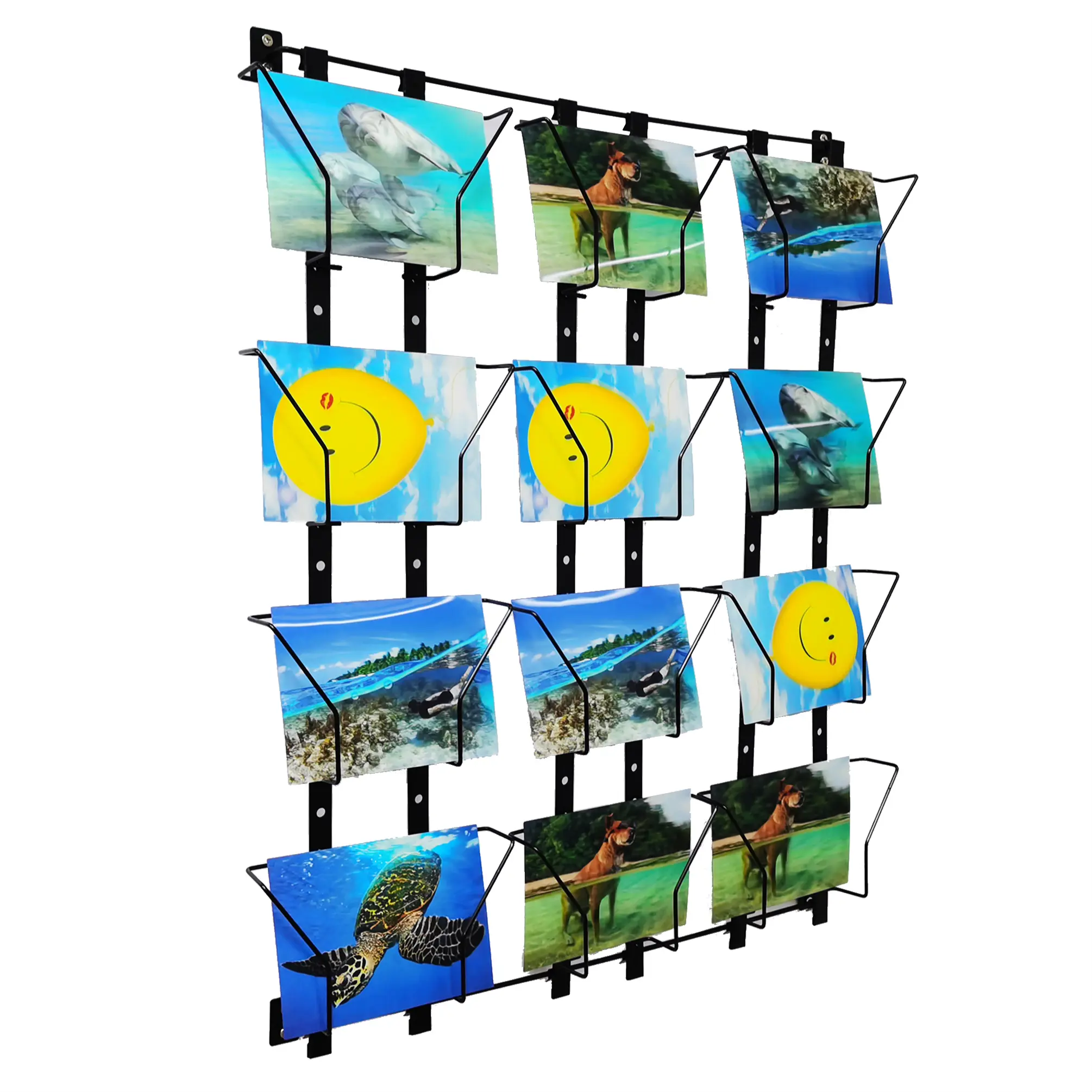 Fixturedisplays® 6.7" Wide X 5.9" Tall  (Up To 21" Wide X 24" Tall) 12-Pocket Adjustable Display Rack, Wall Mount Greeting Post Card Christmas Holiday Card Holders 11608-TRIPPLE-BLACK-NEW1-NF