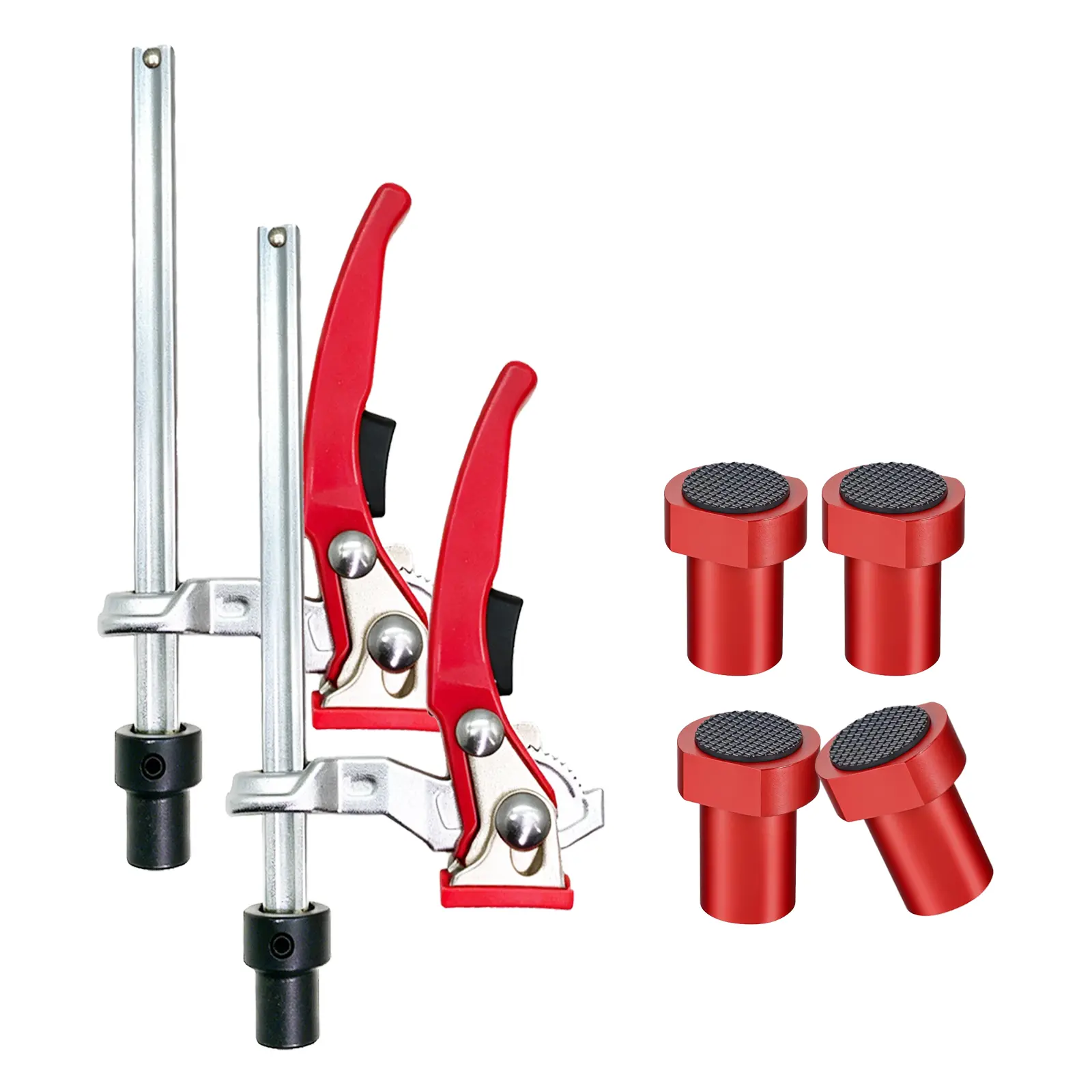 Demweison 2-Pack 3/4 Inches Hole Bench Dog Clamps, Light-Duty Quick Ratchet Grip Clamps with 19mm (4) Non-Slip Stop Pins, Chromium Vanadium Steel Shaft for MFT & Fixture Tables