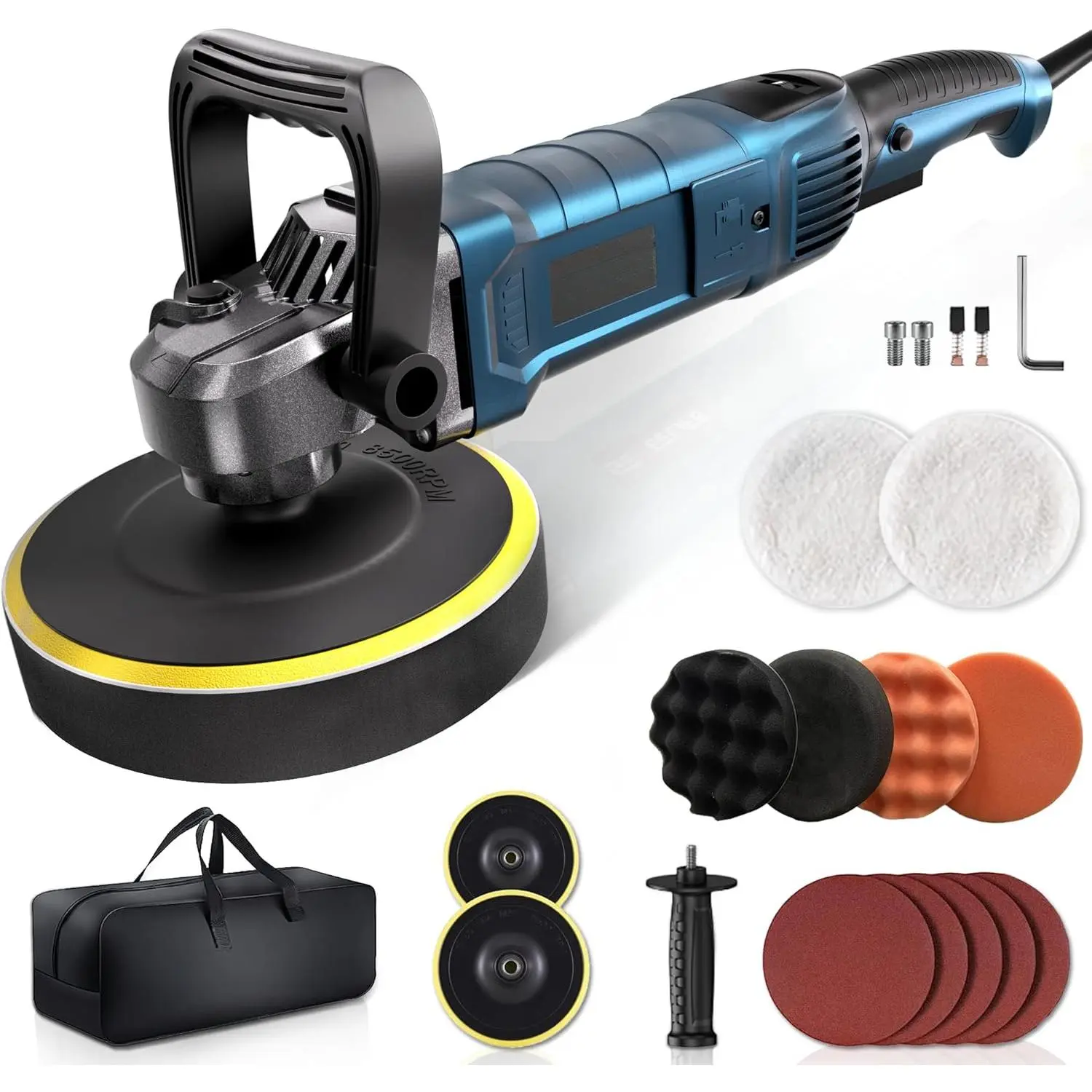 1600W Rotary Car Buffer Polisher Waxer Power Tool, 6in/7in Pad Size, 7 Variable Speeds (1000-3500 RPM), Detachable Handle for Car, Boat Sanding, Polishing, Waxing Tools
