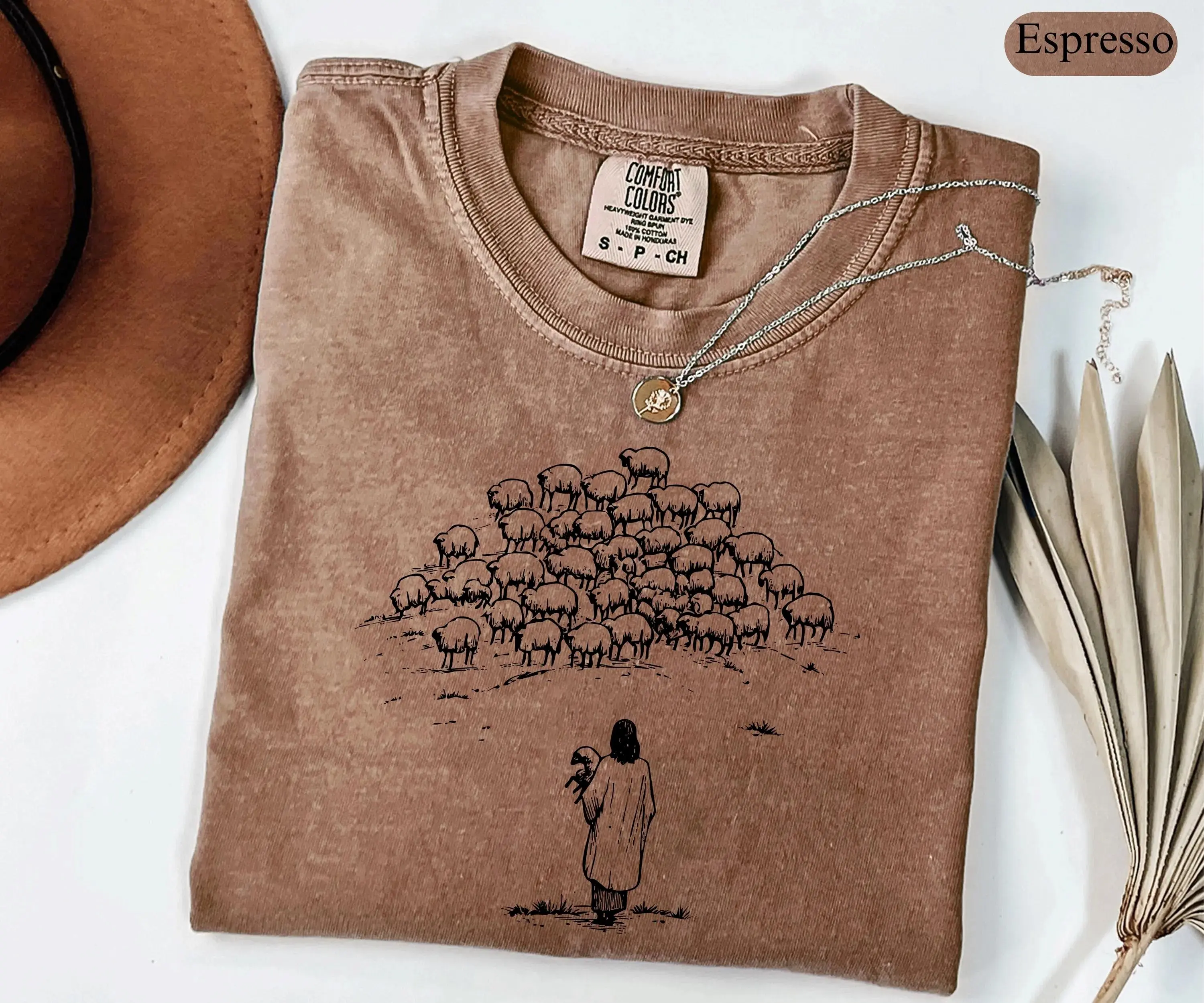 [Made USA][Comfort Colors Shirt] Christian Good Shepherd Shirt, Jesus and Sheep Tee, Bible Verse Shirt, Religious Women Shirt, Church Shirt, Gift for Christian, Unique Gift for Christians Men Women Youth