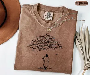 [Made USA][Comfort Colors Shirt] Christian Good Shepherd Shirt, Jesus and Sheep Tee, Bible Verse Shirt, Religious Women Shirt, Church Shirt, Gift for Christian, Unique Gift for Christians Men Women Youth
