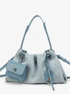 Women's High-End Fashion Shoulder Crossbody Bag, Versatile Denim Plaid Drawstring Tote, Handheld Single Shoulder Bag, Denim Crossbody Bags, Fashionable Shoulder Bag, Chic Crossbody Purse