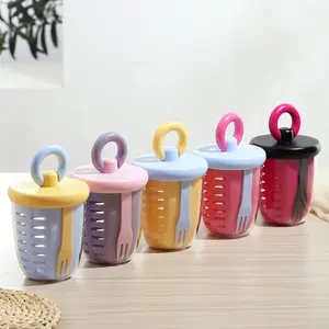 Trendy Portable Fruit Cup for Office Workers, Stylish Salad Cup with Fork and Spoon, Double-Layer Draining Box for Picnics, Tableware