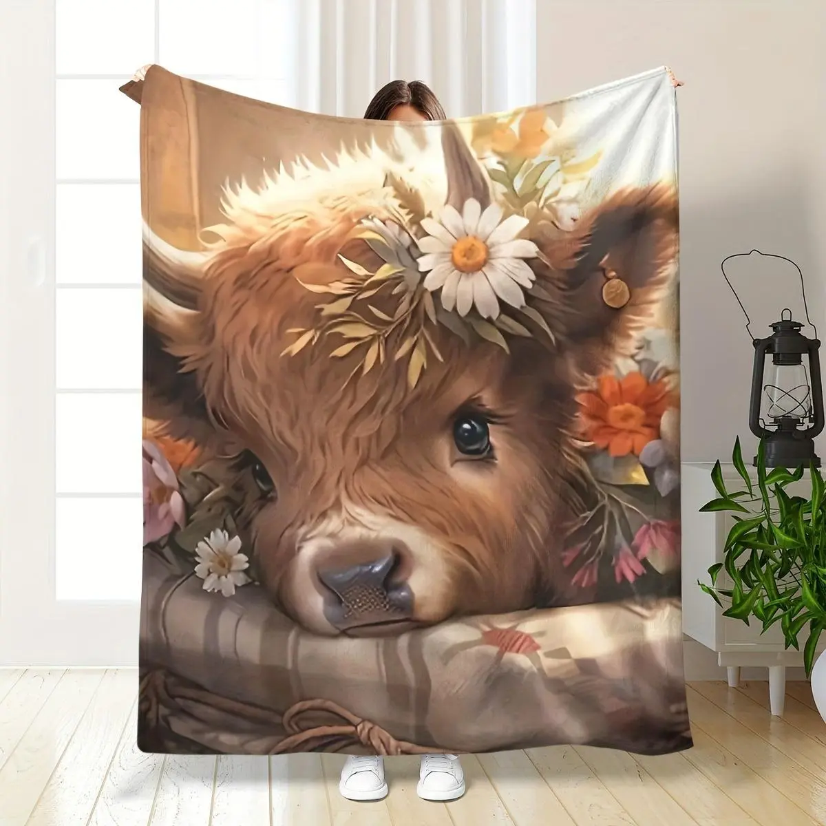 Ultra-Soft Plush Cow Pattern Blanket - Polyester Flannel, Wrinkle Resistant, Lightweight, All-Season Comfort for Bed, Living Room - Christmas, Father's Day Gift for Family, Thanksgiving
