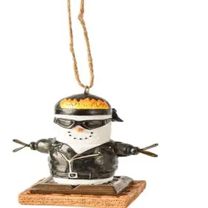 Ganz Smores Biker Marshmallow Snowman Resin Holiday Christmas Ornament 3 inch