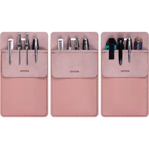 Pocket Protector, 3 Pack PU Leather Heavy Duty Pen Holder Pouch for Shirts, Lab Coats, Pants - Multi-Purpose - Holds Pens, Pointers, Pencils, and Notes - Pink