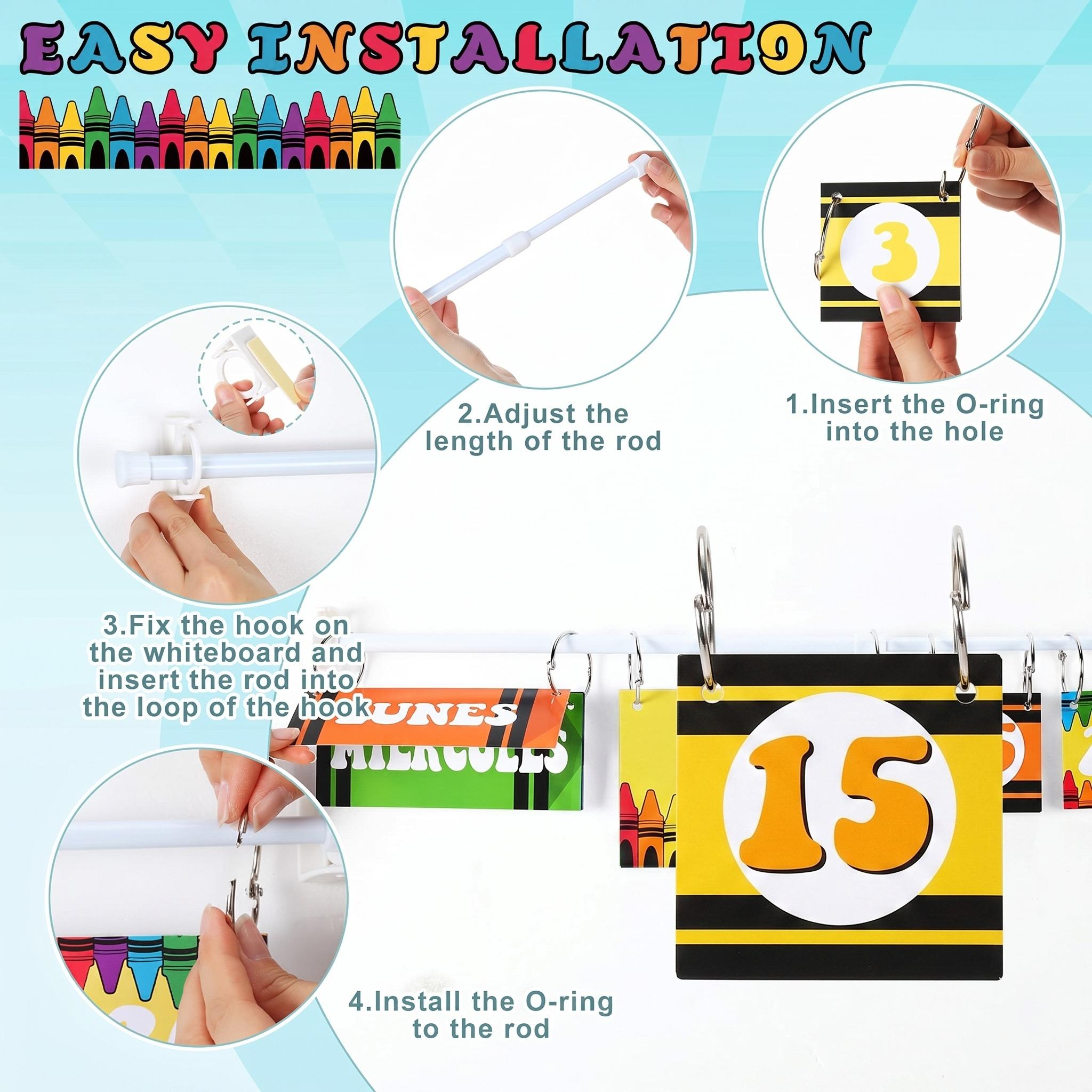 Spanish Classroom Flip Calendar Back to School Reusable Classroom Calendar Calendario Espanol First Day of School Bulletin Board White Board Classroom Decor Teacher Hack Organization Kit Include Rod and 54 Date Cards for Preschool kindergarten Primary