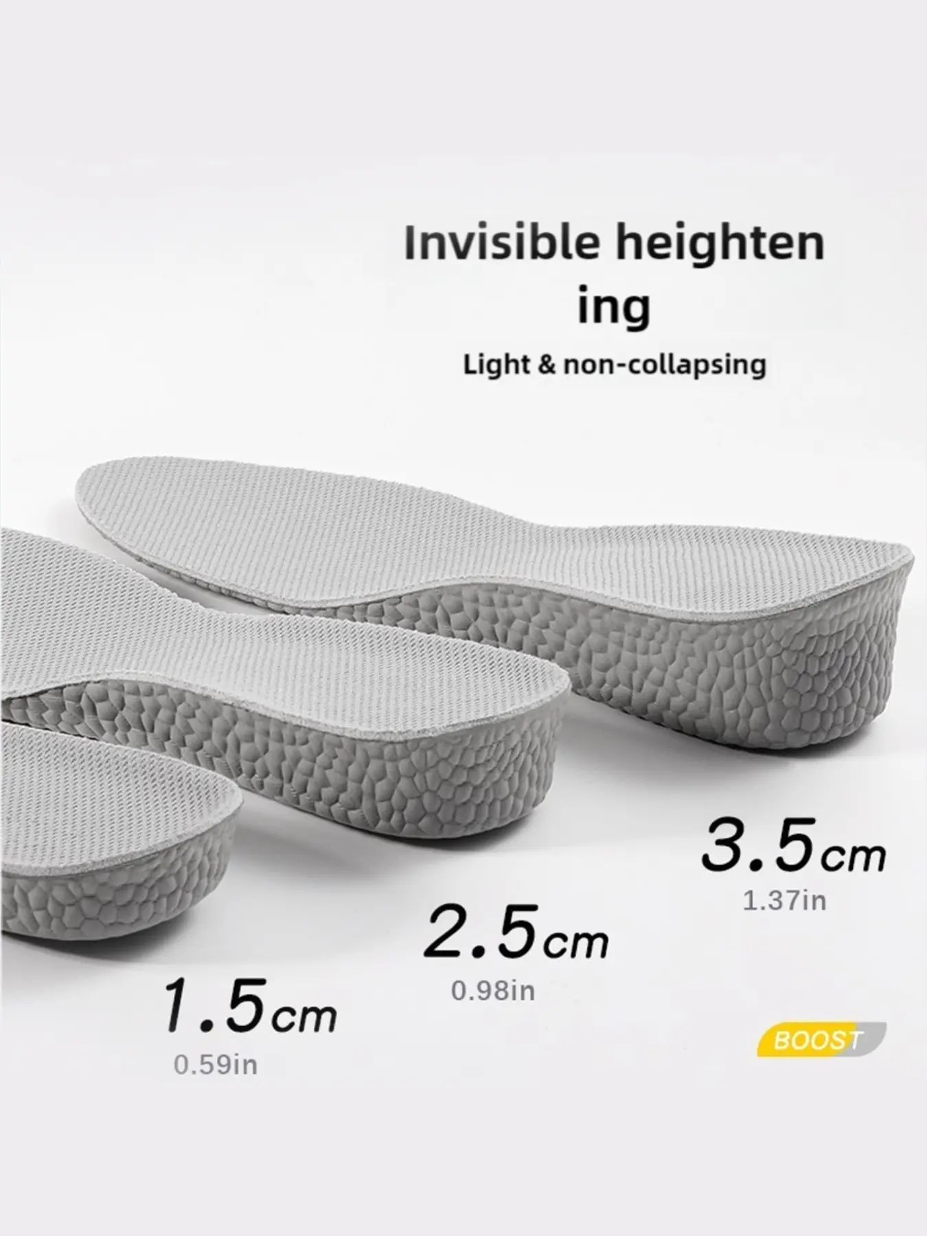 Height Increasing Shoe Insoles, Invisible Heightening Insoles, Eva Material Shock Absorption, Shock Absorbing Insoles, Breathable Comfort, Unisex Available in Three Heights, All Seasons, Lift Inserts