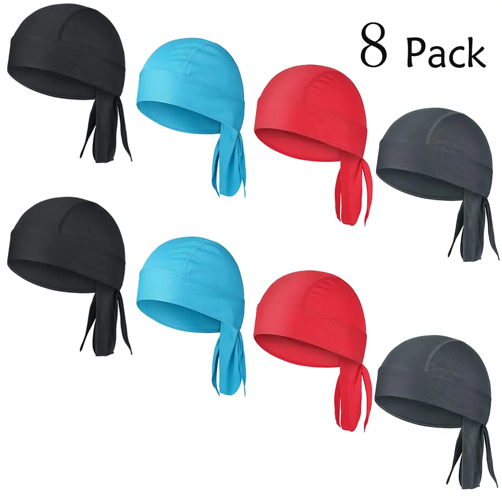 Unisex Adults' 8-Piece Basic Sweat-Wicking Do Rag Skull Caps - Breathable Polyester Hip Hop Style Fit Beanie Durag, Motorcycle Head Wrap Liner for Outdoor Fashion Headwear