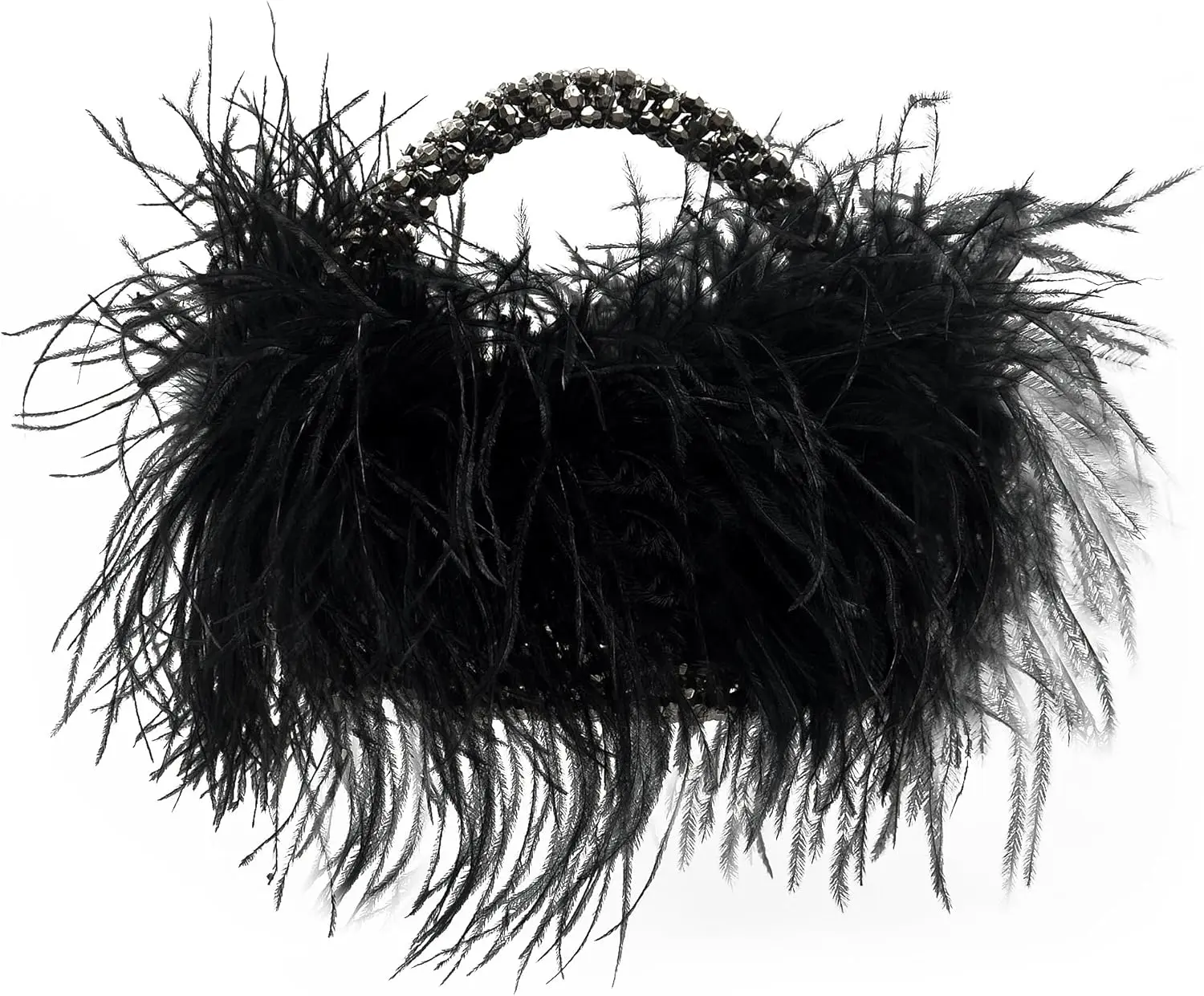 Real  Ostrich  Beaded Handbags For Women Handmade Evening Bags Clutch Purse