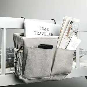1pc Bedhead hanging basket Cotton and linen fabric Bedside sofa hanging storage bag Bedside shelf Dormitory and apartment storage Bedroom organizer
