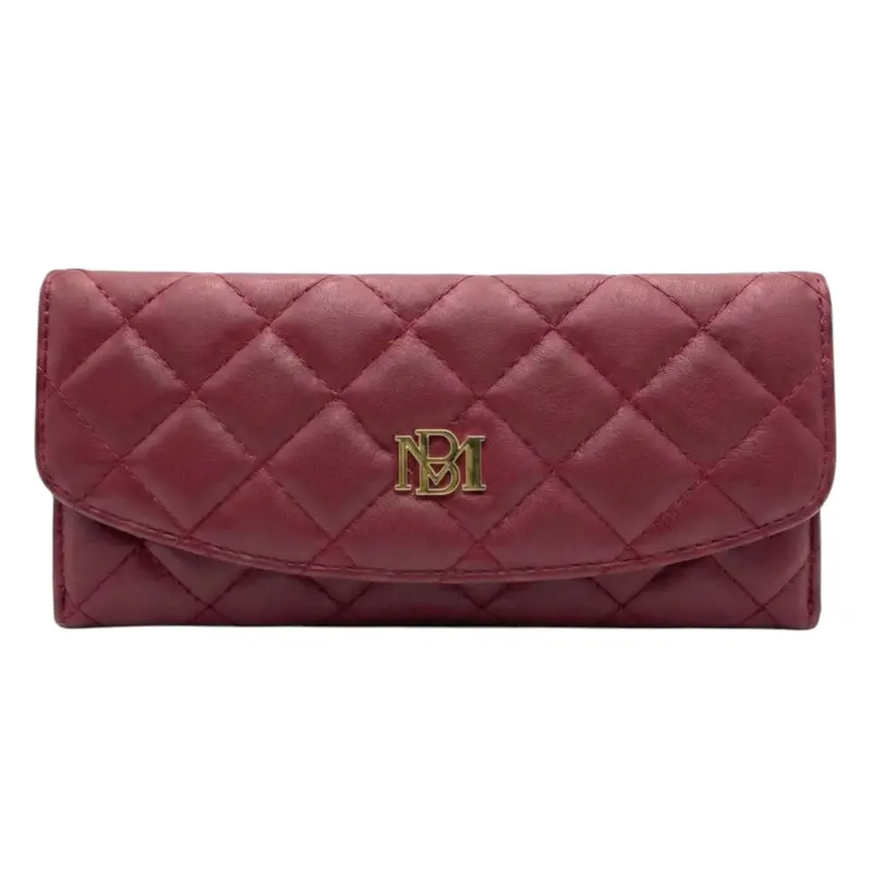 Vegan Leather Long Wallet 7.5" x 3.8" Slim Design with Multiple Card Slots & Central Zippered Pocket Gold-tone Logo