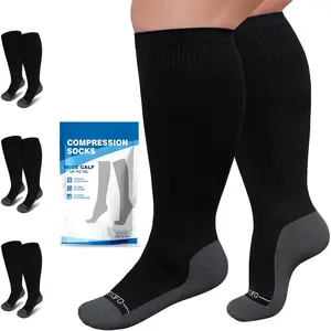 3 Pairs Plus Size Compression Socks 20-30mmHg for Women Men, Wide Calf Graduated Compression Stockings for Nurses, Pregnant, Travel, Flying(S/M-7XL)