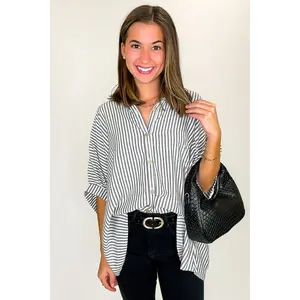 JoJo Striped Button Down Relaxed Top - BACK IN STOCK