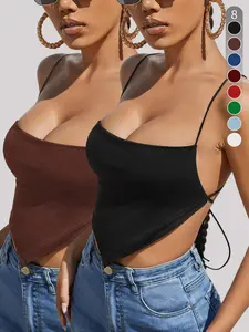 Women's Solid Color Criss Cross Tie Back Short Spaghetti Strap Crop Cami Top, Crisscross Back Tank, Casual Fashion Sleeveless Top for Daily Wear, Ladies Clothes for Summer, Womenswear