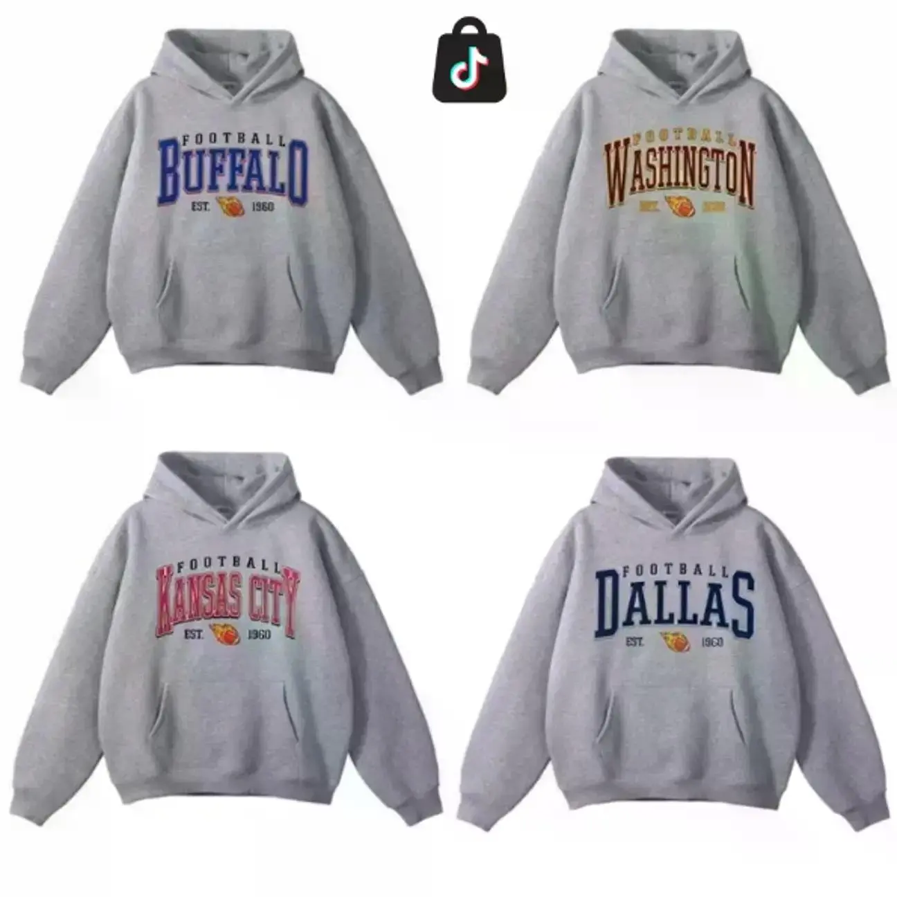 Vintage All Team Football Hoodie, Ash Grey Retro Varsity Graphic Pullover, Classic Game Day Sports Hoodie, Unisex Football Fan Top