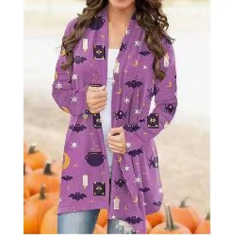 Women'sCasualVersatileHalloweenThemePrintedCardigan Women'sCasualVersatileHalloweenThemePrintedCardigan
