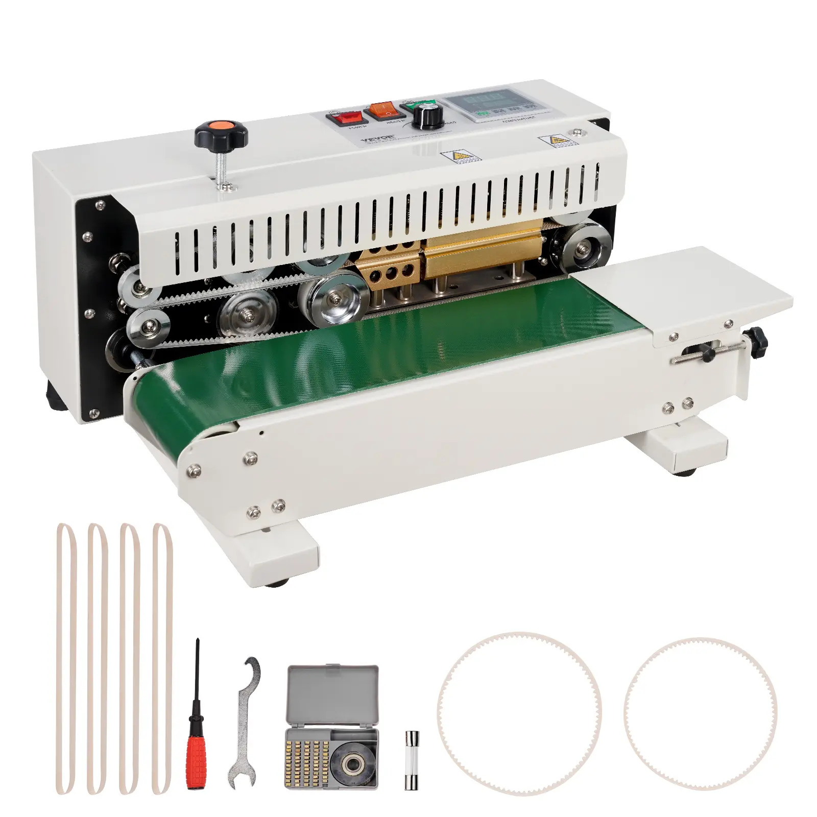 【summerfinds】VEVOR Continuous Bag Band Sealing Machine, 0.24-0.47 in/6-12 mm Seal Width, Horizontal Band Sealer Machine with Digital Temperature Control, Carbon Steel Bag Sealer for 0.02-0.8 mm Plastic Bags Films