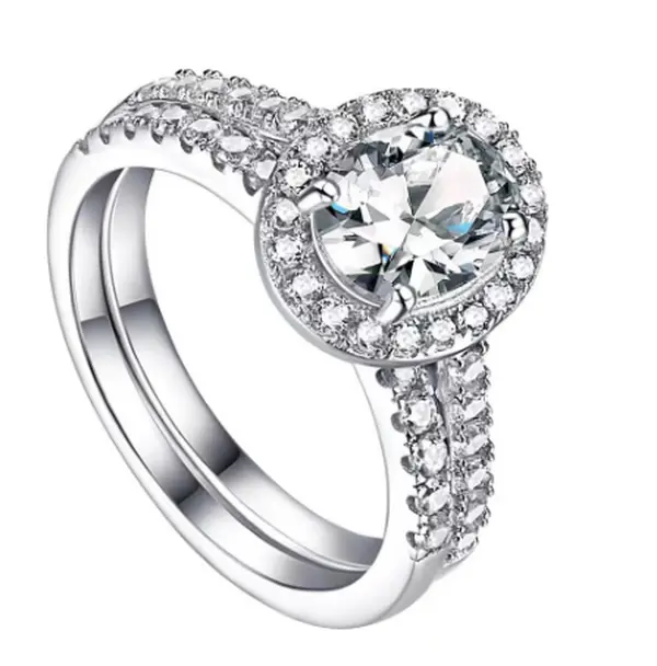 2CT Oval Cut Lab-Grown Moissanite Ring Set - D VVS1, American Shop Exclusive