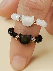 2 Pcs Set Simple Cat Ring Set, Unisex Casual Animal Pattern Rings, Perfect Birthday Gift for Couples, All Seasons Wear
