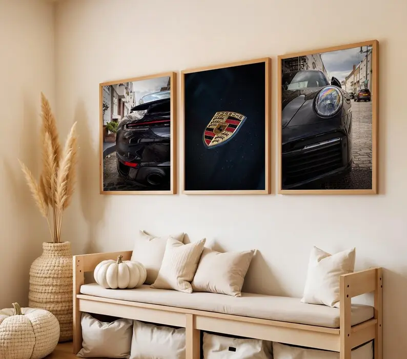 Set of 3, Porsche 911 Turbo S Prints, Supercar Photography, German Sports Car, Car Poster Set, Digital Wall Art Set