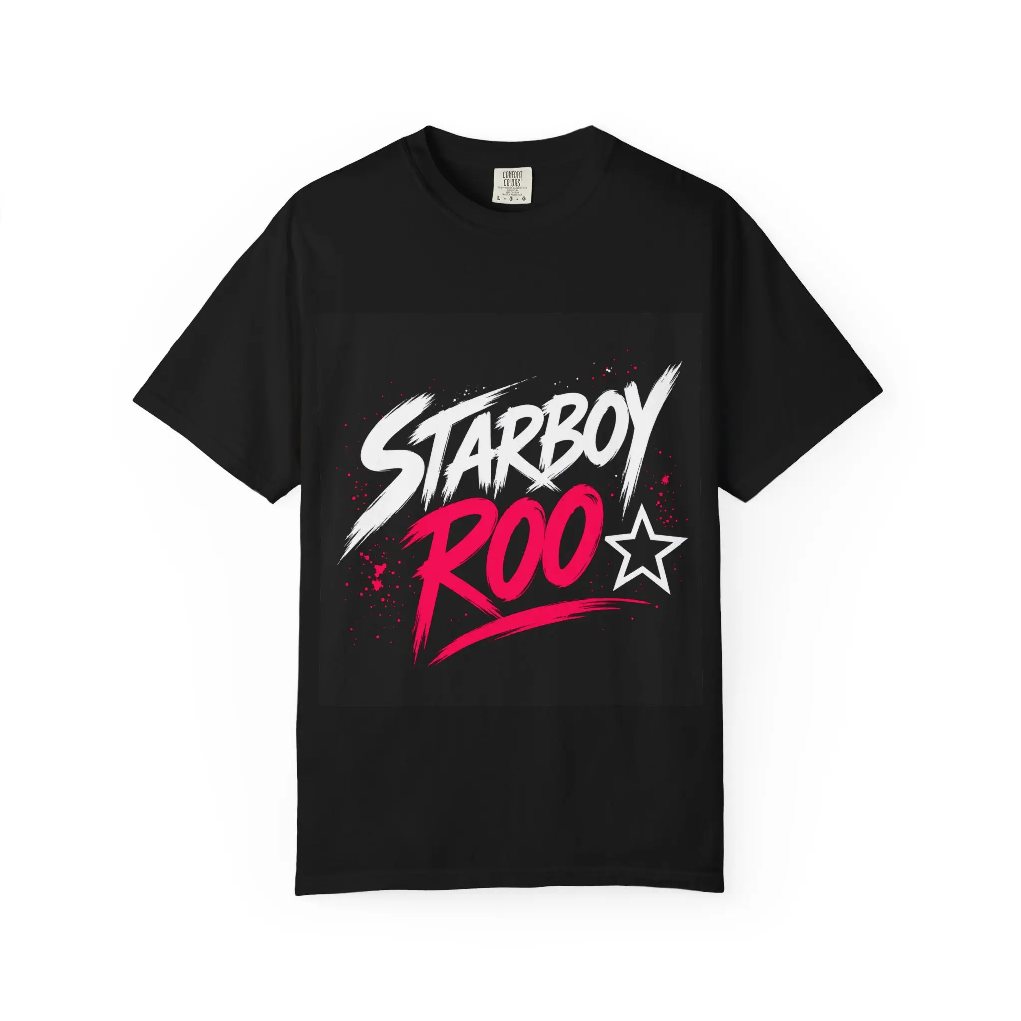 Men's Starboy Roo Graphic T-Shirt - Black Casual Short-Sleeve Tops, Retro Script, Star Accent, Relaxed Fit, Trendy Vibe