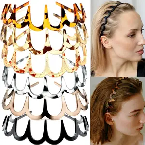 6 PCS Zig Zag Headbands Plastic Wavy Hair Head Band Comb with Teeth Hoop Accessories for Women Men Girls, Fashion Tortoiseshell&Amber