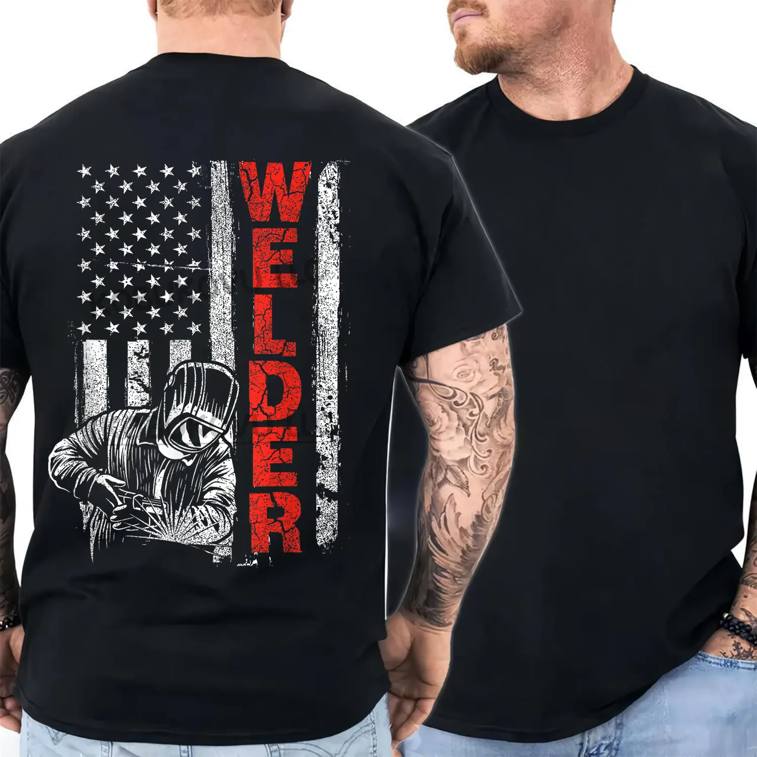 Welder - USA American Welding Worker Metalworking Lover T-Shirt, Blue Collar Worker Shirt, Welder Gift for Men, Welding Life Tee