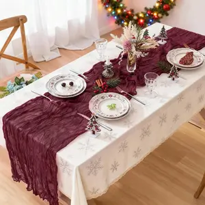 Tablecloth in Parisian Style Tablecloth Table Runner Summer Boho Rustic Gauze Farmhouse Cheese Cloth Runner for Wedding Party Birthday Home Decor Holiday Decorations