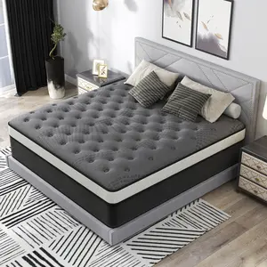 MULINATURE 12/14 Inch Hybrid Mattress in a Box, Medium Firm Memory Foam & Pocket Spring Bed, Fiberglass-Free, Ergonomic Body Support & Pressure Relief, Sleek Black Gray