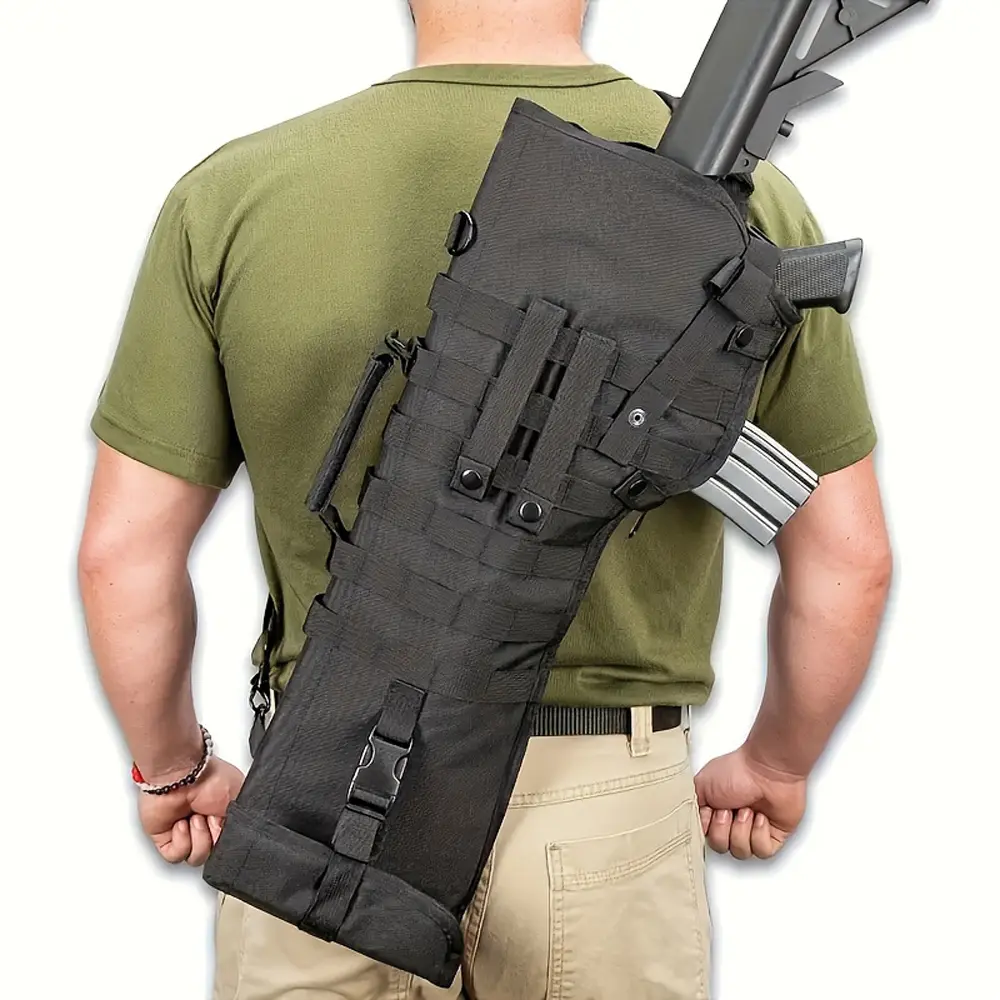 Tactical Shotgun Scabbard with MOLLE Webbing, Adjustable Shoulder Sling for Rifle, Hunting and Shooting Accessory, Black