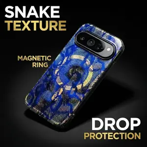 For Google Pixel 9 10 Pro XL 9A 10A Luxury Shiny Snake Texture Magnetic Case Gradient Blue Light Inner Printing Cover
