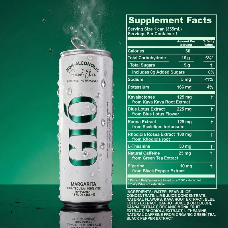 GIÓ Social Elixir Non-Alcoholic Drink with Kanna Kava & Blue Lotus - Clean Buzz, No Hangover, Premium Functional Beverage for Social Celebrations