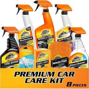 Premier Car Care Kit  Includes Wax & Wash Glass Cleaner Air Freshener Tire Wheel (8 Piece Kit)