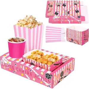 36 count  Movie Night Party Supplie,Include 12 Snack Boxes, 12  Trays, 12 Popcorn Bags  Movie Night Party Cute Disposable Snack Holders