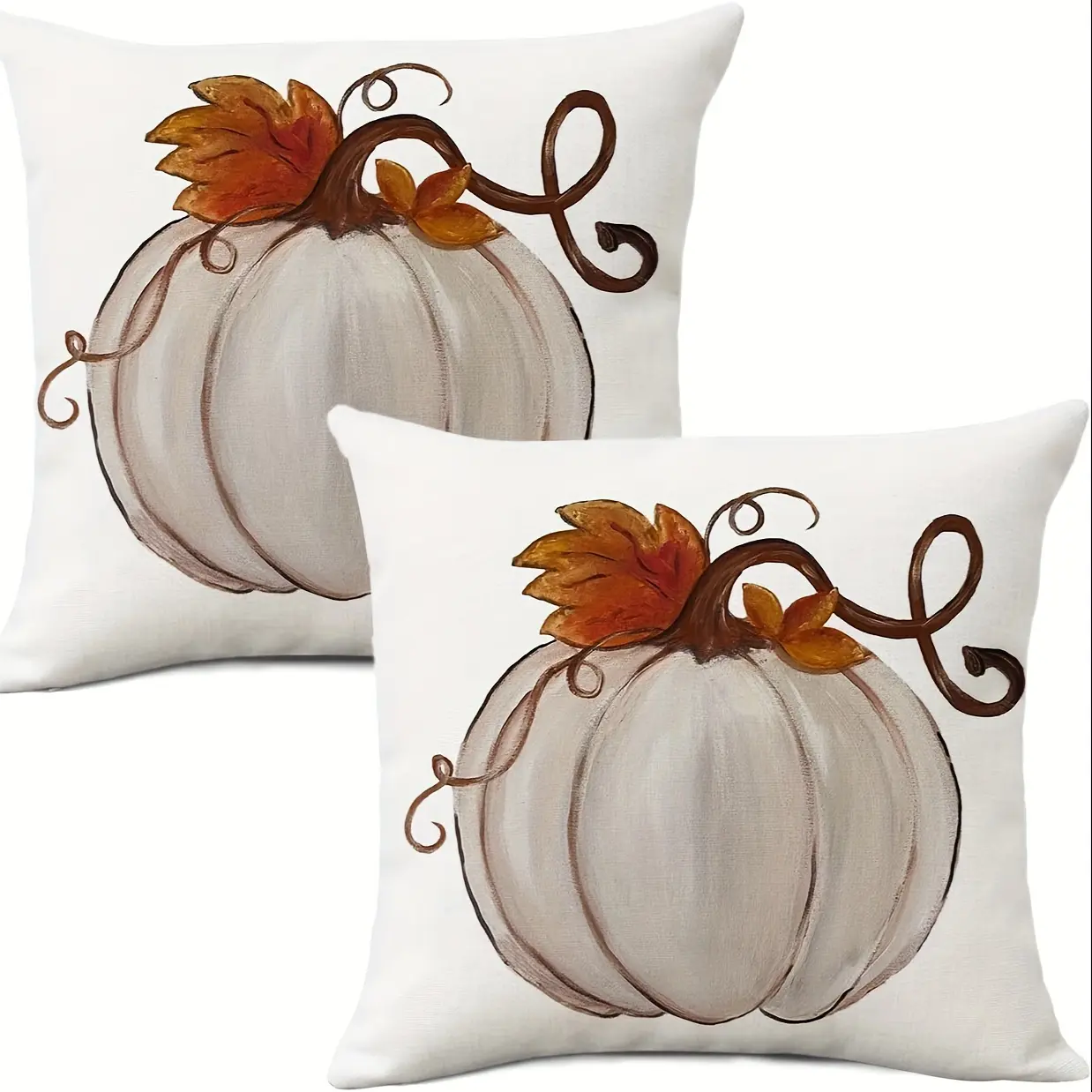 2pcs Fall Pumpkin & Leaves Throw Pillow Covers - Farmhouse Thanksgiving Home Decor Cushion Cases with Zipper Closure,  Indoor/Outdoor Decorative Pillow Cases for Living Room, Single-sided Printing Without Pillow Core, Autumn Decor