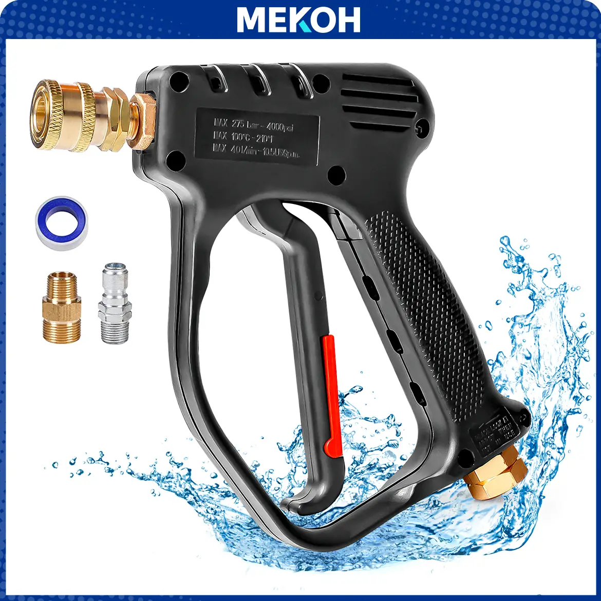 Short Pressure Washer Gun, 4000 PSI High Power Washer Spray Gun, 10.5 GPM Foam Gun with 3/8'' Swivel Quick Connect, Pressure Washer Handle with M22-14