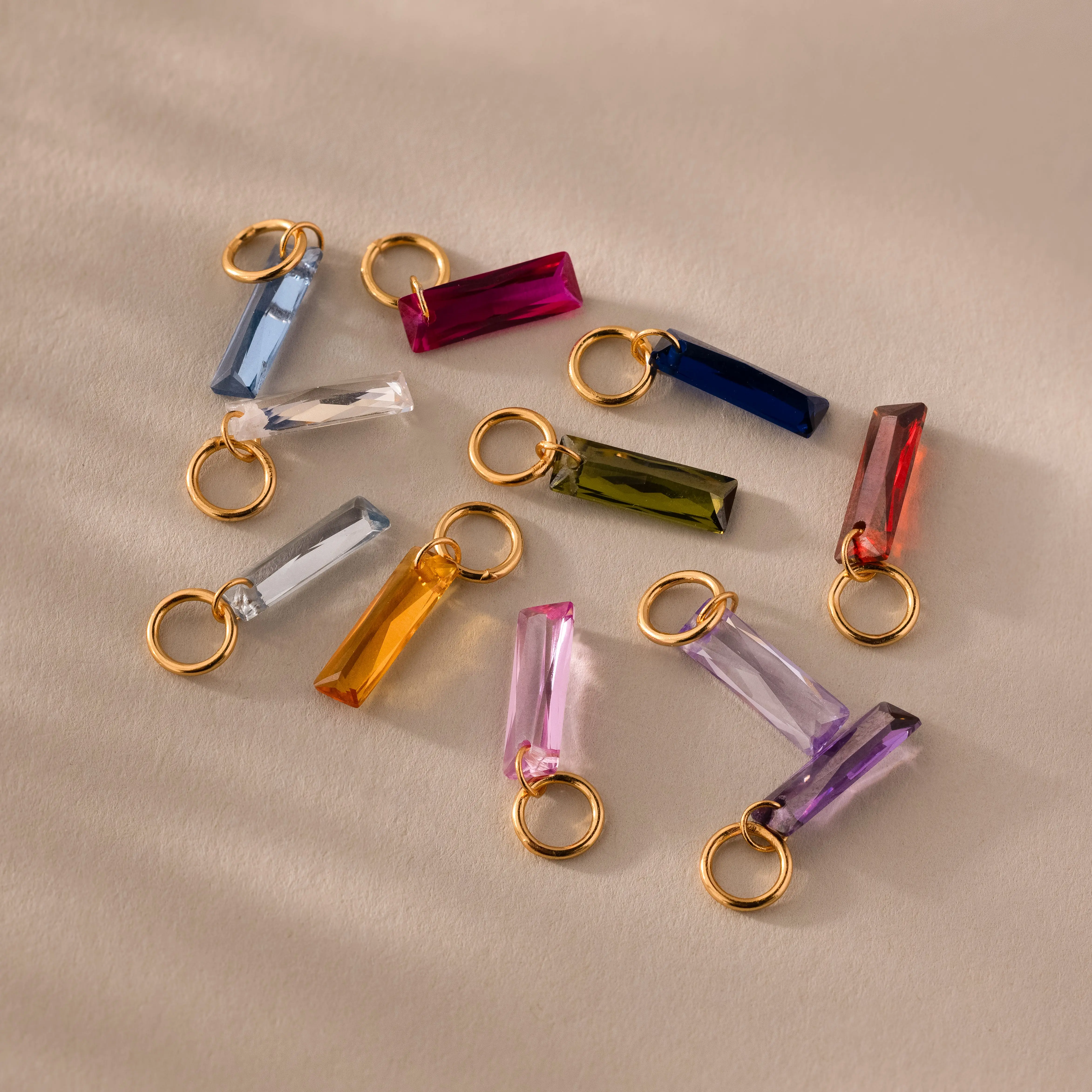 Skinny Baguette Birthstone Charm by Caitlyn Minimalist - Dainty Rectangle Gemstone Charm for Necklace - Personalized Jewelry - Gift for Her