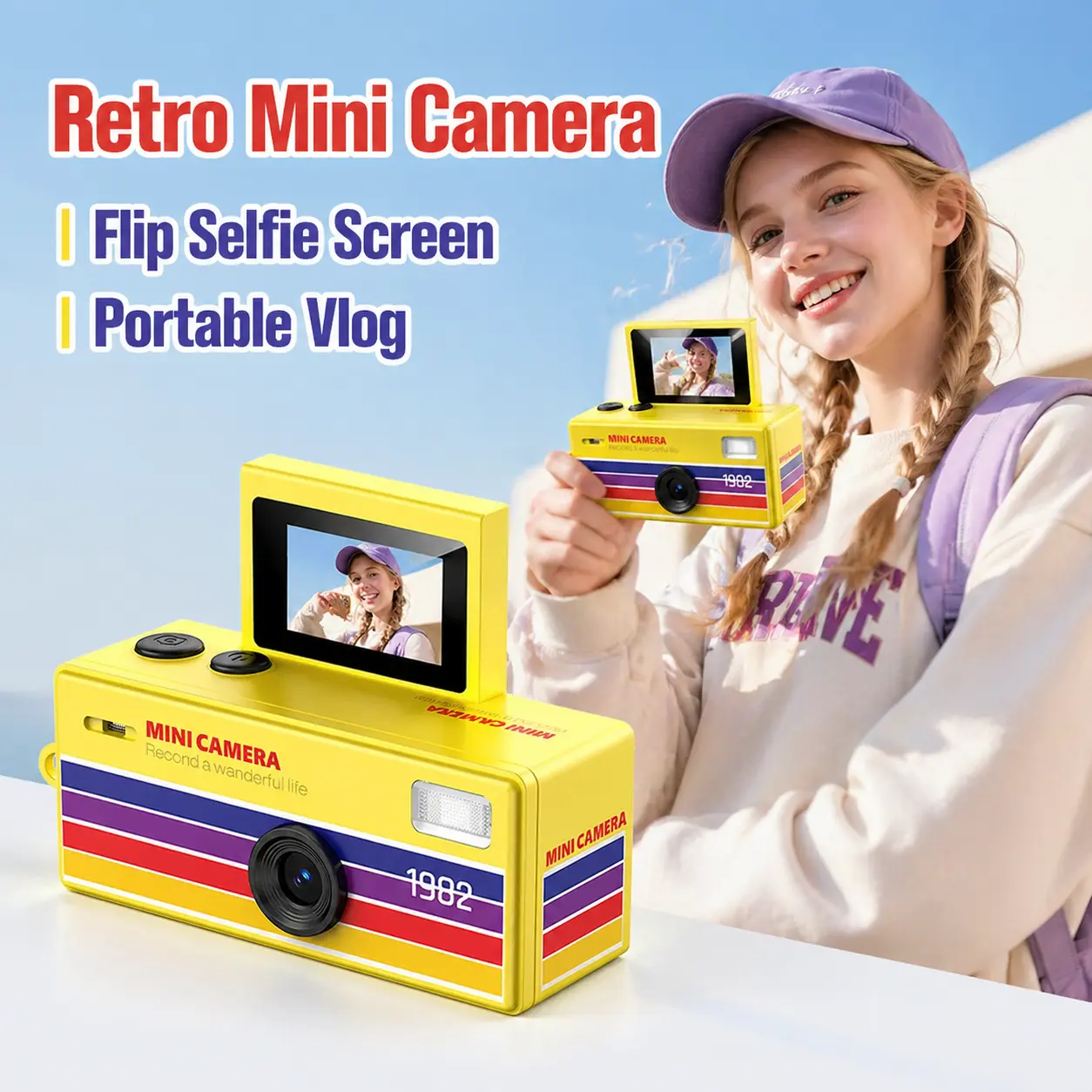 Ultra-Small Cordless Vintage Digital Camera - 0.96-Inch 180° Flip Screen, Retro Classic Keychain Design, Lens, HD Video Recording, 200mAh Battery, Micro SD Card Support, Continuous Shooting, Selfie Mode Portable Travel Camcorder, Portable Travel Camera