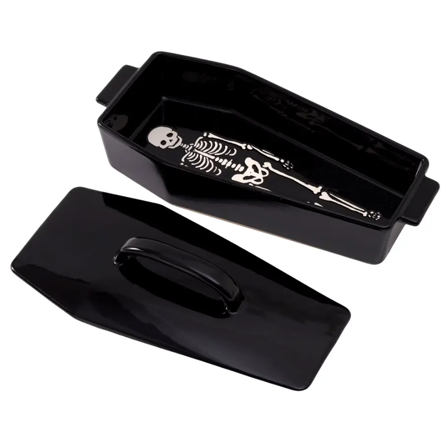 Coffin Shaped Ceramic Baking Dish with Lid, Halloween Bake & Serve Pan