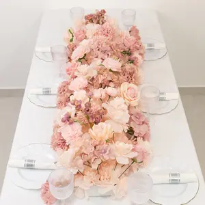 Pre-Arranged Silk Flower Runner 40"x16" Mixed Dusty Rose – Roses, Hydrangeas, Chrysanthemums & Peonies for Wedding Table & Arch Decor