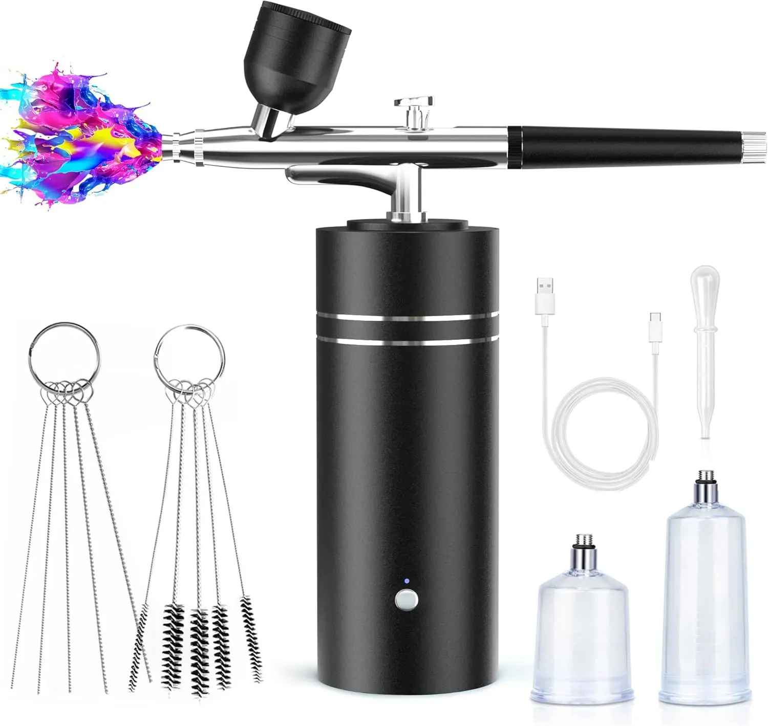 Airbrush Kit with Compressor Portable Airbrush Kit 48PSI High-Pressure Non-Clogging Air Brush Set Cordless Rechargeable with 0.3mm Nozzle and Cleaning Brush for Painting,Nail Art, Makeup (black)