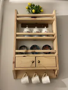 Handmade Wooden Wall Shelf Rustic Style Hanging Rack, Solid Wood Floating Shelf for Kitchen, Entryway Farmhouse Decor