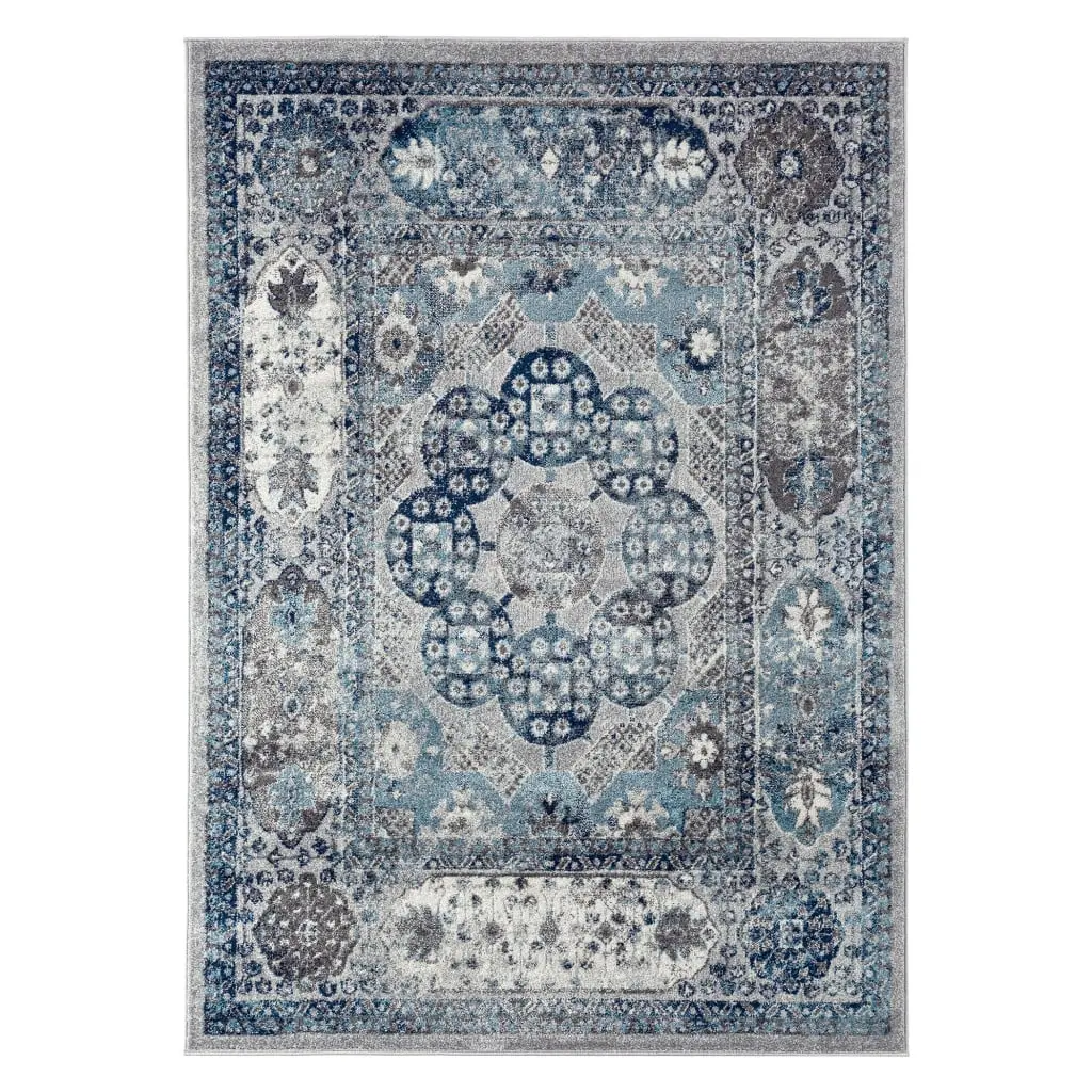 5 x 7 ft. Power Loom Medallion Rectangle Area Rug - Gray, Contemporary Look, Neutral Tones, 360 Stand, High-Traffic Home Decorative Rugs