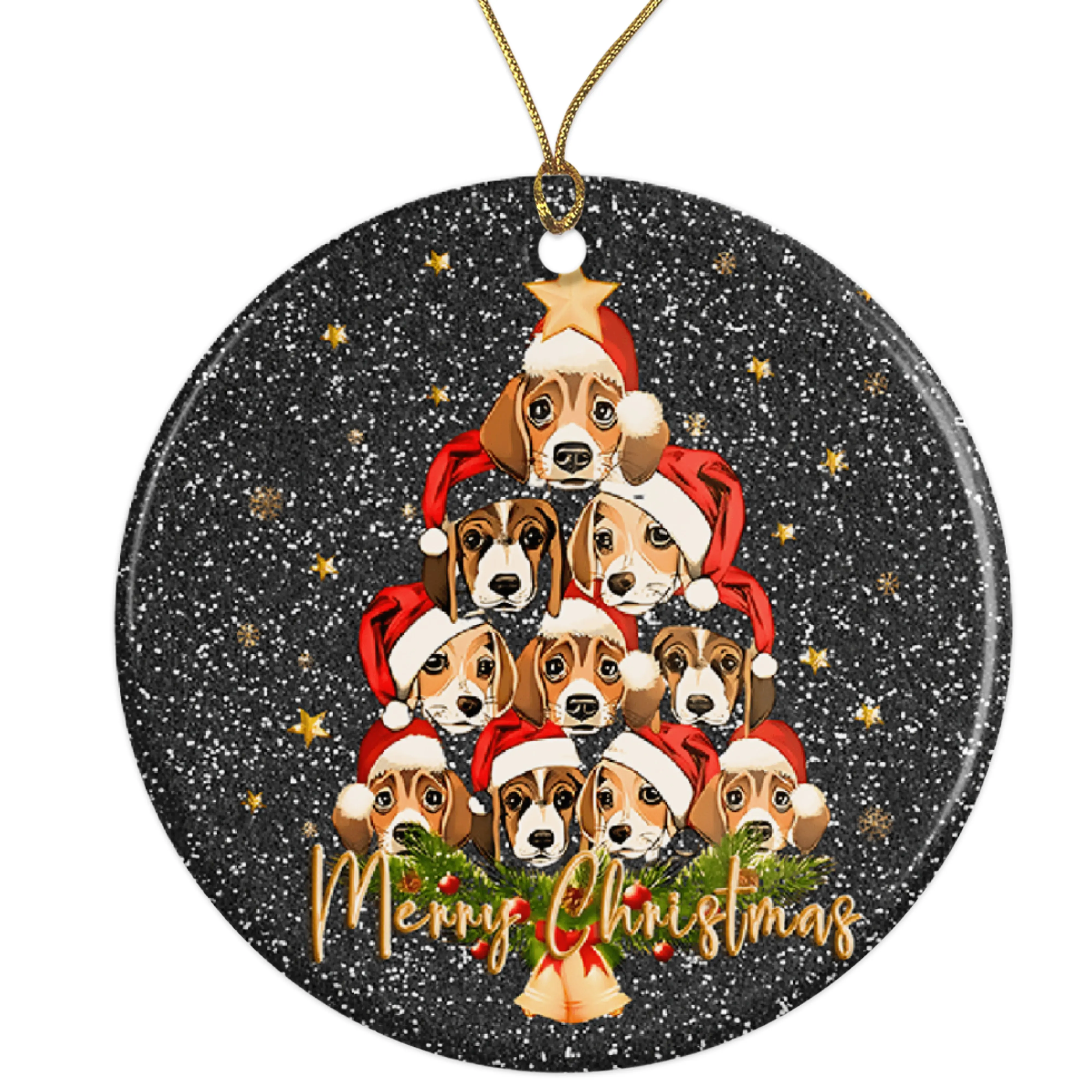 Beagle Christmas Tree Ornament, Dog Holiday Decor, Beagle Lover Gift, Pet Ornament, Merry Christmas Beagle Ornament, Holiday Beagle Ornament Gift Ceramic Ornament - 3 Inch Christmas Tree Round Ornament - Xmas Holiday Decor - String Included - ORNW0268