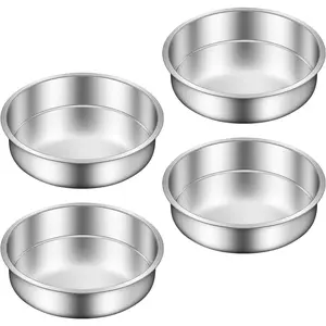 8 Inch Cake Pan - Set of 4 Stainless Steel Round Layer Cake Baking Pans Molds Tins Stackable Baking Set Even Heating Dishwasher Safe Non-Toxic Bakeware for Birthday Wedding Christmas